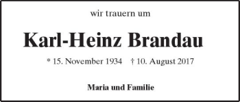 Traueranzeige von Karl-Heinz Brandau von Trauerportal Echo Online