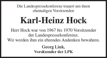 Traueranzeige von Karl-Heinz Hock von Trauerportal Rhein Main Presse