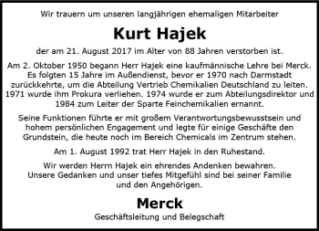 Traueranzeige von Kurt Hajek von Trauerportal Echo Online