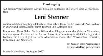 Traueranzeige von Leni Stenner von Trauerportal Rhein Main Presse