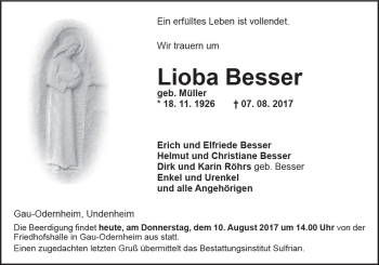 Traueranzeige von Lioba Besser von Trauerportal Rhein Main Presse
