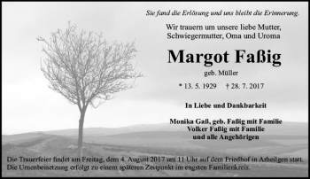 Traueranzeige von Margot Faßig von Trauerportal Echo Online