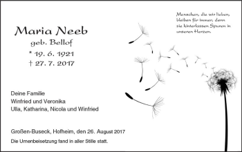 Traueranzeige von Maria Neeb von  Gießener Anzeiger