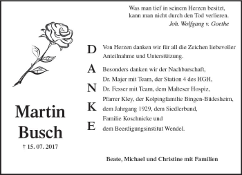 Traueranzeige von Martin Busch von Trauerportal Rhein Main Presse