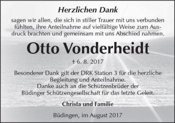 Traueranzeige von Otto Vonderheidt von  Kreisanzeiger