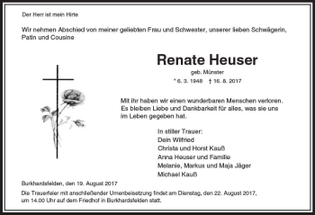 Traueranzeige von Renate Heuser von  Gießener Anzeiger