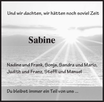 Traueranzeige von Sabine  von VRM Trauer