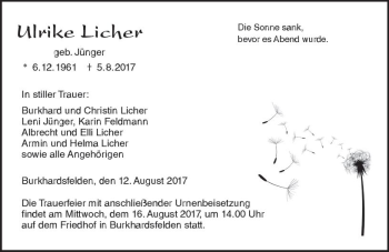 Traueranzeige von Ulrike Licher von  Gießener Anzeiger