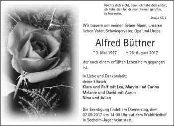 Traueranzeige von Alfred Büttner von Trauerportal Echo Online