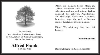 Traueranzeige von Alfred Frank von Trauerportal Rhein Main Presse