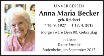 Traueranzeige von Anna Maria Becker von Trauerportal Rhein Main Presse