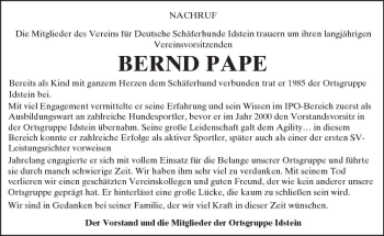 Traueranzeige von Bernd Pape von Trauerportal Rhein Main Presse