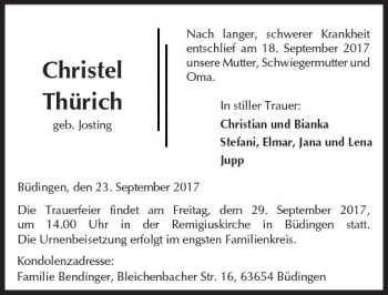 Traueranzeige von Christel Thürich von  Kreisanzeiger