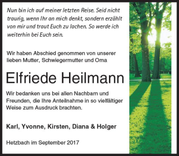 Traueranzeige von Elfriede Heilmann von Trauerportal Echo Online