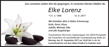 Traueranzeige von Elke Lorenz von Trauerportal Echo Online