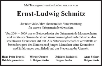 Traueranzeige von Ernst-Ludwig Schmitz von Trauerportal Rhein Main Presse