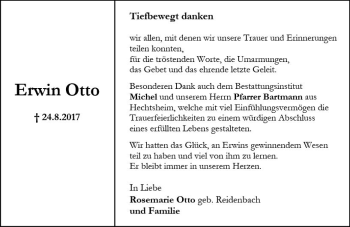 Traueranzeige von Erwin Otto von Trauerportal Rhein Main Presse