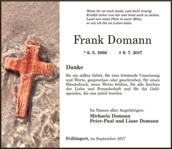 Traueranzeige von Frank Domann von Trauerportal Rhein Main Presse