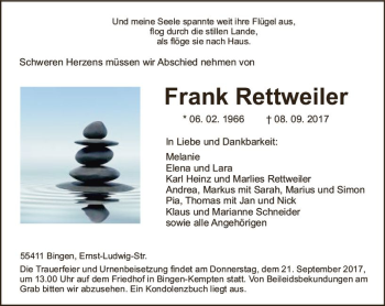 Traueranzeige von Frank Rettweiler von Trauerportal Rhein Main Presse