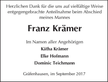 Traueranzeige von Franz Krämer von Trauerportal Echo Online