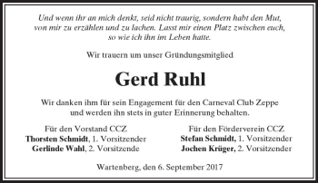 Traueranzeige von Gerd Ruhl von VRM Trauer