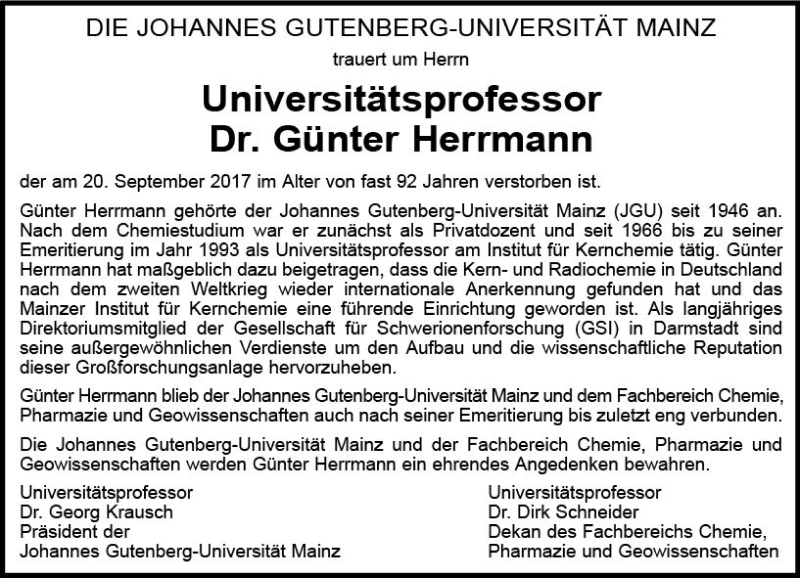  Traueranzeige für Günter Herrmann vom 30.09.2017 aus Trauerportal Rhein Main Presse