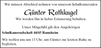 Traueranzeige von Günter Rothkugel von Trauerportal Rhein Main Presse