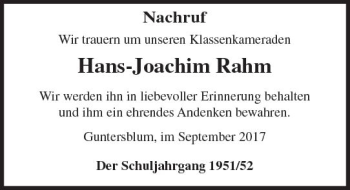 Traueranzeige von Hans-Joachim Rahm von Trauerportal Rhein Main Presse
