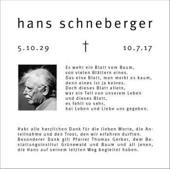 Traueranzeige von Hans Schneberger von Trauerportal Rhein Main Presse