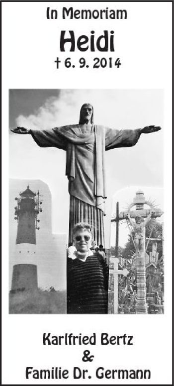Traueranzeige von Heidi Bertz von Trauerportal Rhein Main Presse