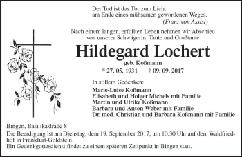 Traueranzeige von Hildegard Lochert von Trauerportal Rhein Main Presse