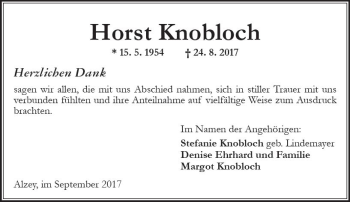 Traueranzeige von Horst Knobloch von Trauerportal Rhein Main Presse