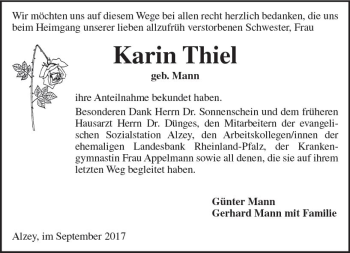 Traueranzeige von Karin Thiel von Trauerportal Rhein Main Presse