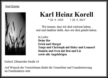 Traueranzeige von Karl Heinz Korell von  Oberhessische Zeitung