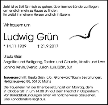 Traueranzeige von Ludwig Grün von Trauerportal Rhein Main Presse