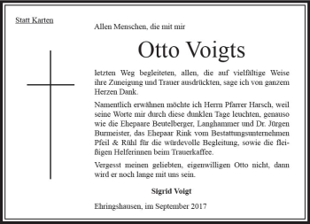 Traueranzeige von Otto Voigts von VRM Trauer