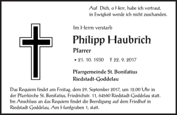Traueranzeige von Philipp Haubrich von Trauerportal Echo Online