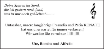 Traueranzeige von Renate  von Trauerportal Rhein Main Presse