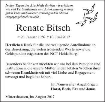 Traueranzeige von Renate Bitsch von Trauerportal Echo Online