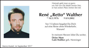 Traueranzeige von Rene Walther von Trauerportal Rhein Main Presse