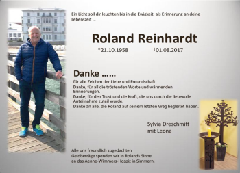Traueranzeige von Roland Reinhardt von Trauerportal Rhein Main Presse