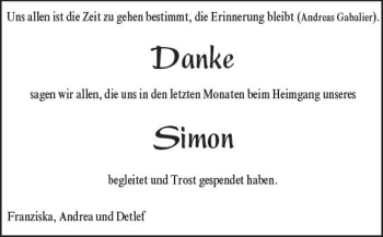 Traueranzeige von Simon  von Trauerportal Rhein Main Presse