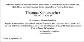 Traueranzeige von Thomas Schumacher von Trauerportal Rhein Main Presse