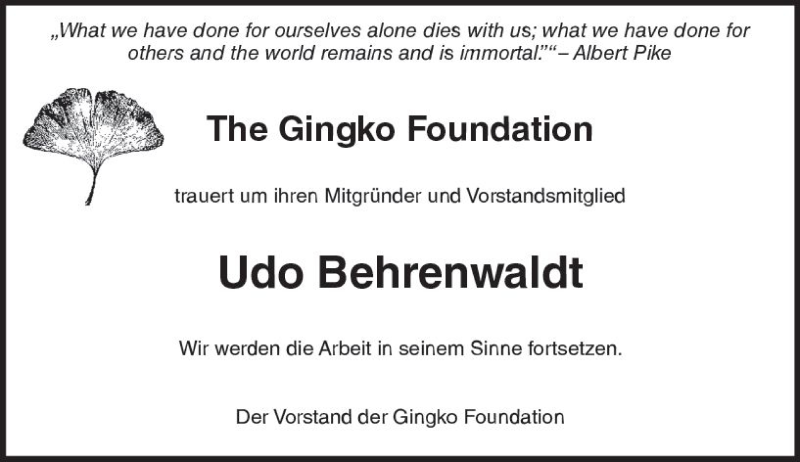  Traueranzeige für Udo Behrenwaldt vom 08.09.2017 aus Trauerportal Rhein Main Presse