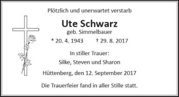 Traueranzeige von Ute Schwarz von  Gießener Anzeiger