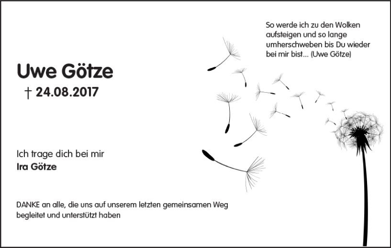  Traueranzeige für Uwe Götze vom 16.09.2017 aus Trauerportal Rhein Main Presse