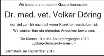 Traueranzeige von Volker Döring von Trauerportal Echo Online