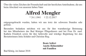 Traueranzeige von Alfred Mengler von Trauerportal Rhein Main Presse