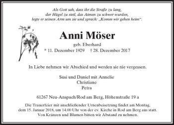 Traueranzeige von Anni Möser von  Usinger Anzeiger