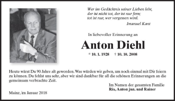 Traueranzeige von Anton Diehl von Trauerportal Rhein Main Presse